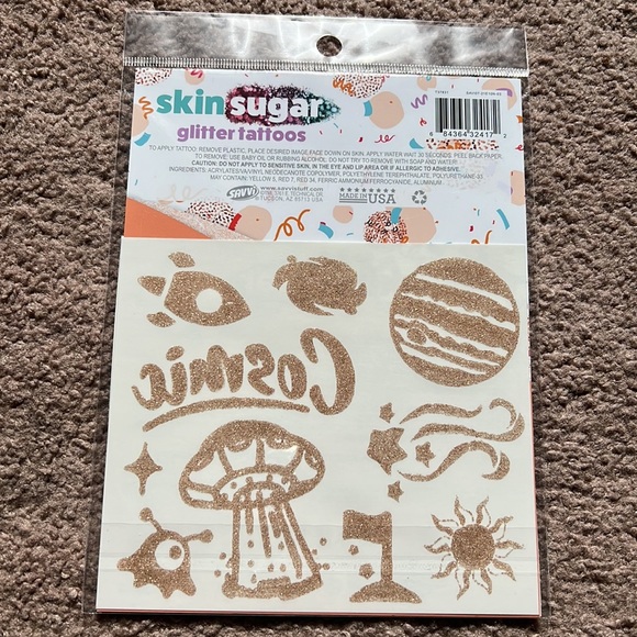 LOT 40 Savvi Skin Sugar Glitter Tattoos Gold Blue Cosmic Sun Stars Alien Planets - Picture 4 of 6